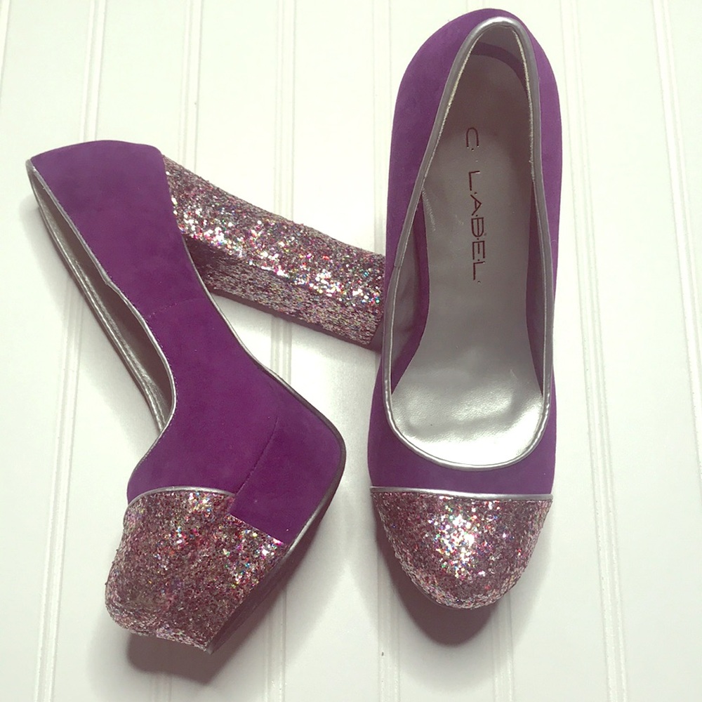 Brand new purple heels with glitter Sz 7